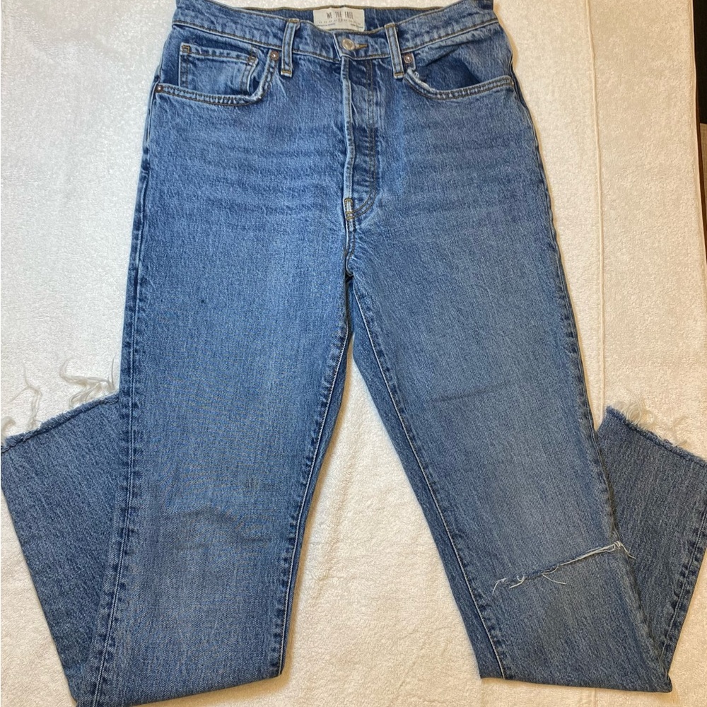 Free People Jeans Women's Size 28 Blue Denim Medium Wash Button Fly Distressed - Picture 1 of 10